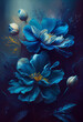 © Elzeli Silva - Printable 22x32in - mystery mystic blue art flowers oil painting style , generative AI
