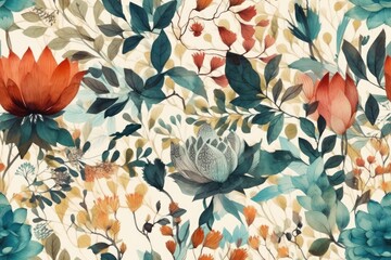 Wall Mural - beautiful floral painting on a minimalist white background. Generative AI