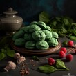 © Julia - зеленый орнамент, бабочка, крылья, красивый узор, яркий цвет, геометрические фигуры.' Generative AI