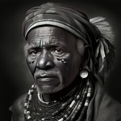 A black and white shot of old african people