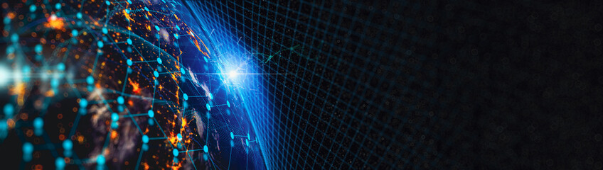 Leinwandbilder - Communication technology for internet business. Global world network and telecommunication on earth cryptocurrency and blockchain and IoT. Elements of this image furnished by NASA