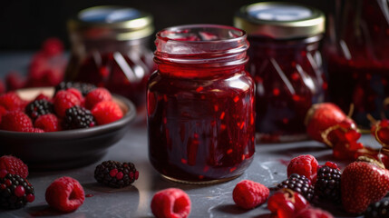 Canvas Print - jelly with red berries generative ai