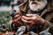 © Poter - grandfather holding a bird in his hand generative ai