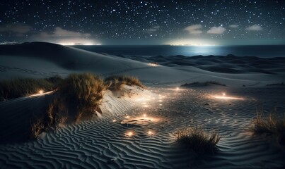 Sticker -  a night time scene of a desert with stars in the sky.  generative ai