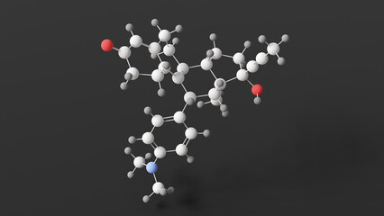  mifepristone molecule, molecular structure, ru-486, ball and stick 3d model, structural chemical formula with colored atoms