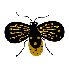 Wall Mural - black and gold glitter moth butterfly, celestial vector fairy insect illustration