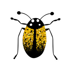 Wall Mural - black and gold glitter bug beetle, celestial vector fairy insect golden art illustration