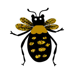 Wall Mural - black and gold glitter bug honey bee beetle, celestial vector fairy insect golden art illustration