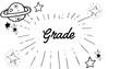 Grade text surrounded by various colorful vector icons