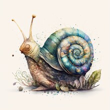 Snail Illustration With Light Watercolor On White Background, Minimalist Animal Painting, Light Watercolor Artwork, Unique Wall Décor, Ai Art. Generative Ai