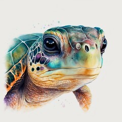 Wall Mural - sea turtle illustration with light watercolor on white background, minimalist animal painting, light watercolor artwork, unique wall décor, ai art. generative ai