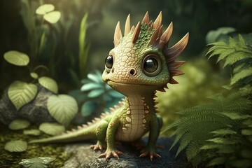 Wall Mural - Cute adorable baby dragon, selective focus. AI generated, human enhanced