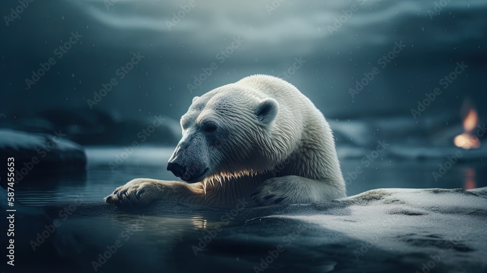 Polar Bear on Melting Ice Floe: Climate Change Concept in 8K created ...