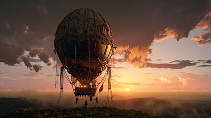 Sticker - Illustration of a steampunk balloon.