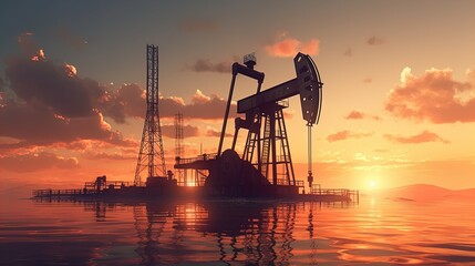 Wall Mural - Realistic Oil Derrick Pump Illustration in 8K created with generative ai technology