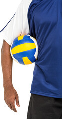 Poster - Mid-section of sportsman holding a volleyball