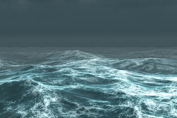 Canvas Print - Rough blue ocean under dark sky