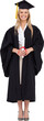 Smiling blonde student in graduate robe