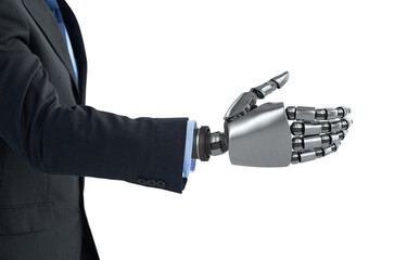 Poster - Cropped image of businessman with robotic arm