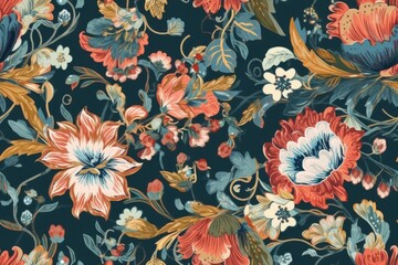 Canvas Print - colorful floral wallpaper with various flowers. Generative AI