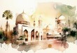 Abstract islamic architecture and symbols. Watercolor style illustration by Generative AI.