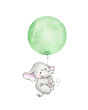 Cute elephant flying on green balloon