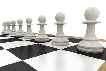 Poster - White chess pawns on board