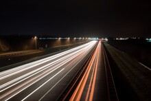long exposure photo of a highway at night. Generative AI.