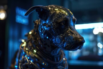 Wall Mural - Blue Dog Robotic Creature Background Generative AI