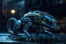 Blue Salamander Electronic Robot Background Generative AI