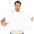 © vectorfusionart - Handsome man smiling and pointing white poster