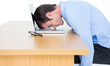 © vectorfusionart - Exhausted businessman resting head on laptop