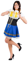 Wall Mural - Pretty oktoberfest girl holding beer tankards