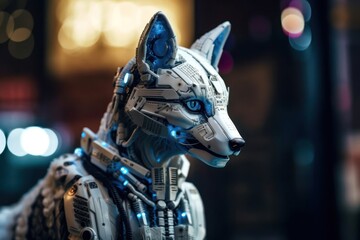 Wall Mural - Blue White Fox Cyber Robot Concept Generative AI