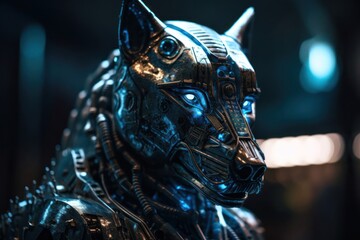 Wall Mural - Blue Wolf Cyber Robot Design Generative AI