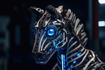 Wall Mural - Blue Zebra Cyber Robotic Creature Concept Generative AI