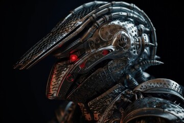 Wall Mural - Red Armadillo Electronic Robot On Black Background Generative AI