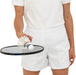 Player holding badminton racket and shuttlecock