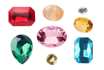 Wall Mural - Set of beautiful gemstones on white background
