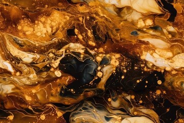 Poster - close up of a modern abstract painting with metallic gold and black hues. Generative AI