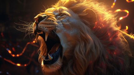 Wall Mural - roaring mighty fantasy lion of fire. created with generative ai.