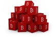 Pyramid made of red cube with a B sign on each side