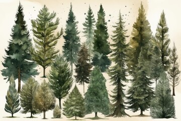 Wall Mural - serene forest scene in watercolor. Generative AI