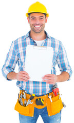 Wall Mural - Portrait of smiling manual worker holding clipboard