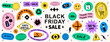 © Sugey Ilustra - Set of cool trendy sale stickers for business. Black Friday sale. Geometric elements for a store sale, online promotion or social media posts. Brutalism aesthetic.