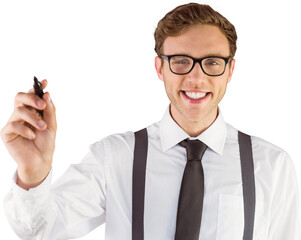 Poster - Geeky businessman writing with marker