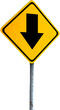 Black down arrow road sign over white background