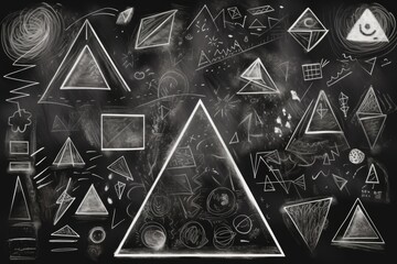 geometric shapes drawn with chalk on a blackboard. Generative AI