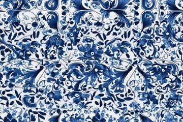 Canvas Print - delicate blue and white floral pattern on a clean white background. Generative AI