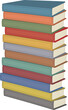 Stack of a dozen hardcover books in a variety of colors, with copy space on spine.